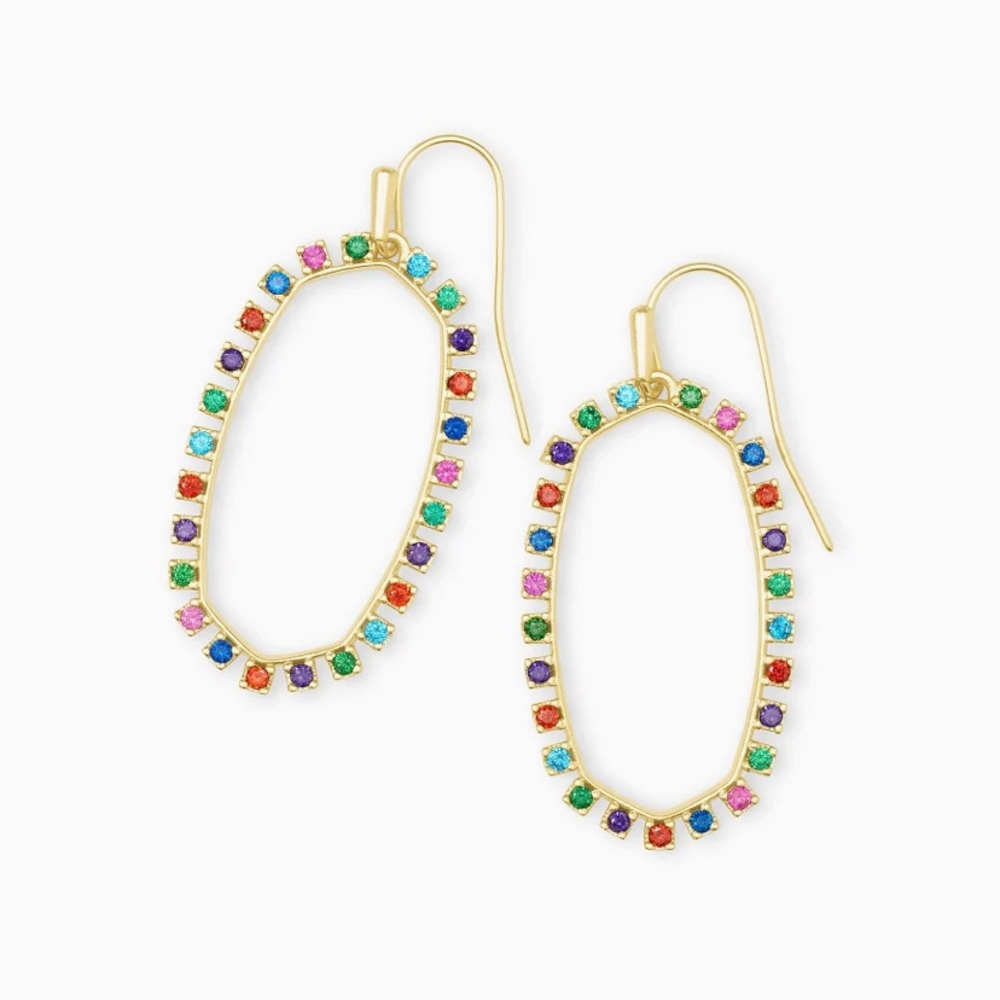 Elle Gold Open Frame Crystal Drop Earrings In Multi Crystal